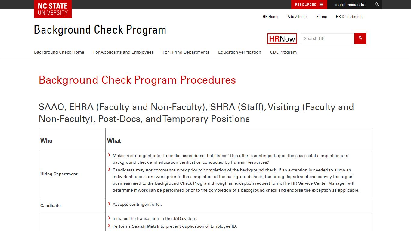 Background Check Program Procedures – Background Check Program